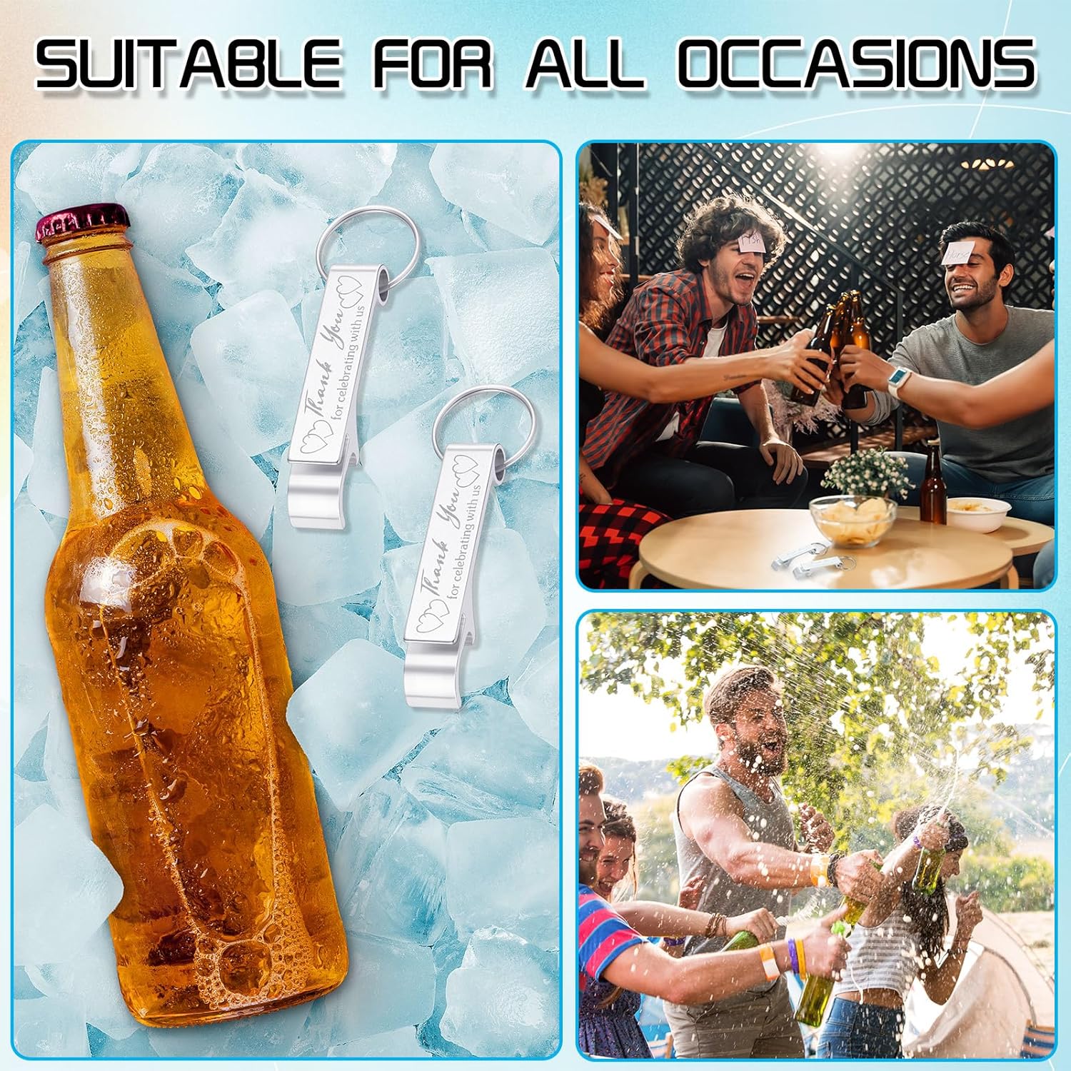 Dandat 100 Pcs Bottle Opener Keychain Bulk Personalized Thank You Wedding Favors for Guests Aluminum Wine Beer Opener Engraved Wedding Guest Gifts for Birthday Party Graduation Souvenirs(Silver) - Image 3