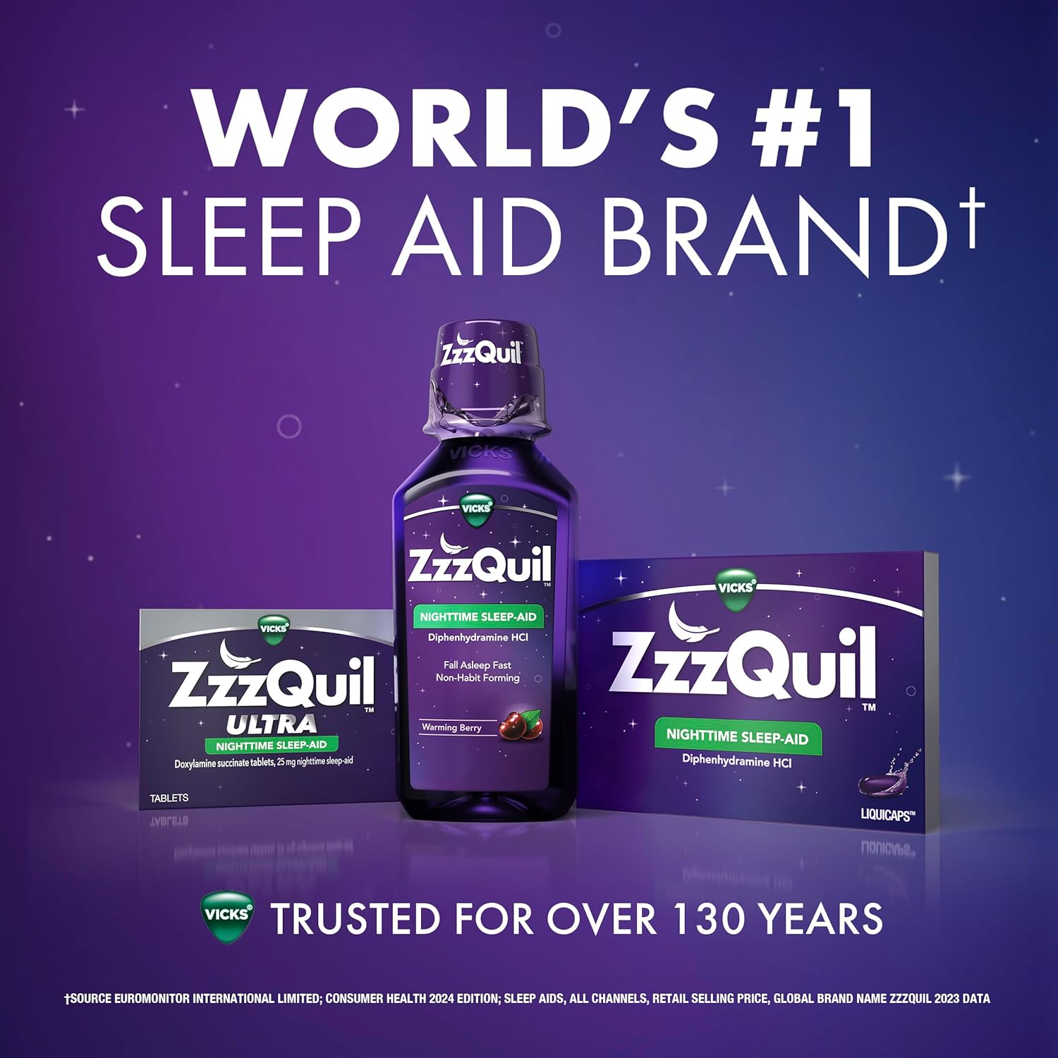 ZzzQuil, Sleep Aid, Nighttime Sleep Aid Liquid, 50 mg Diphenhydramine HCl, Fall Asleep Fast, Non-Habit Forming, Warming Berry Flavor, 12 FL OZ (Pack of 2) - Image 6
