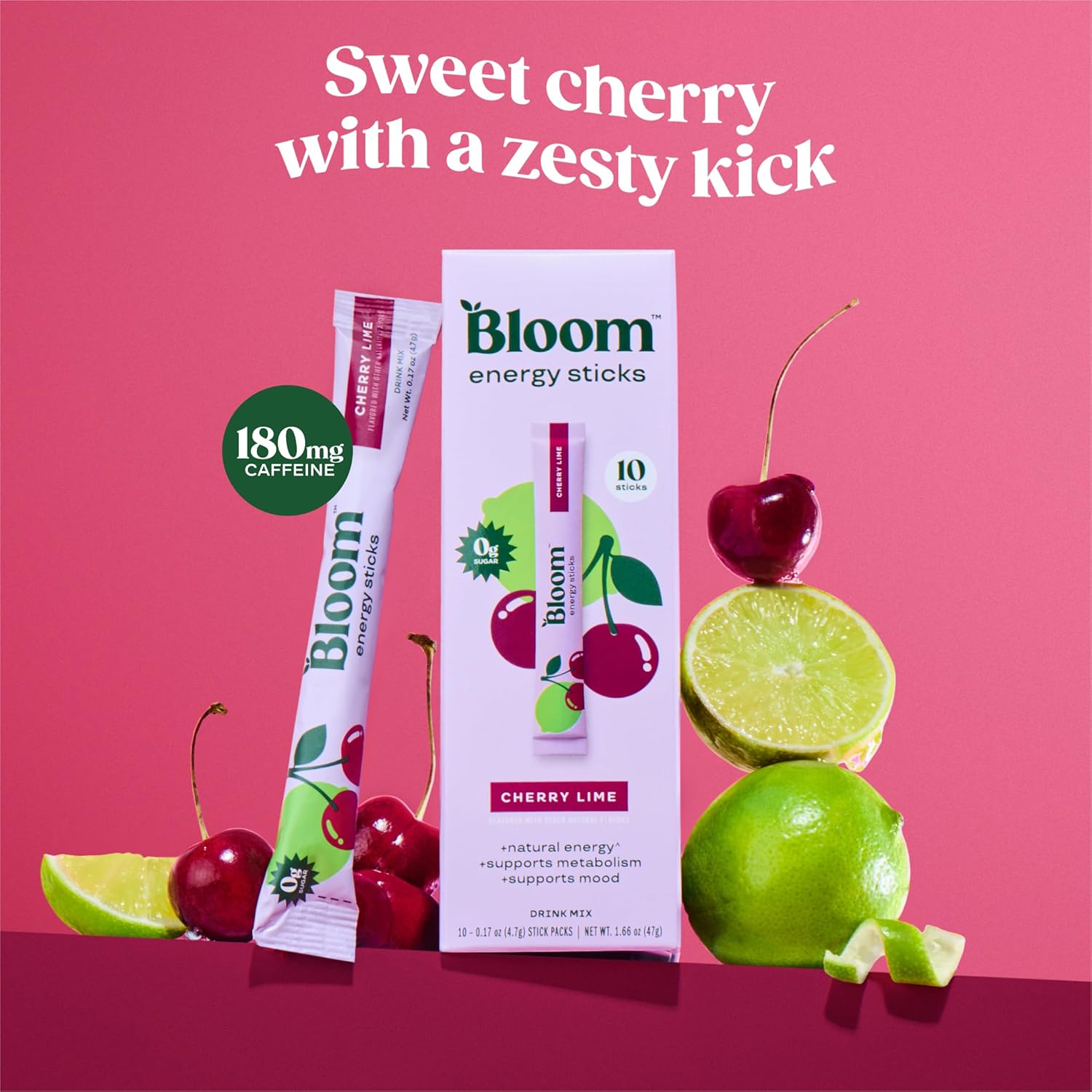 Bloom Nutrition Energy Drink Powder Packets, Sugar Free Energy Drink Mix with L-Theanine, B Vitamins & Natural Caffeine, On the Go Powder Sticks for Natural Energy, 10 Calories (10 Pouches (Pack of 1), Cherry Lime) - Image 3