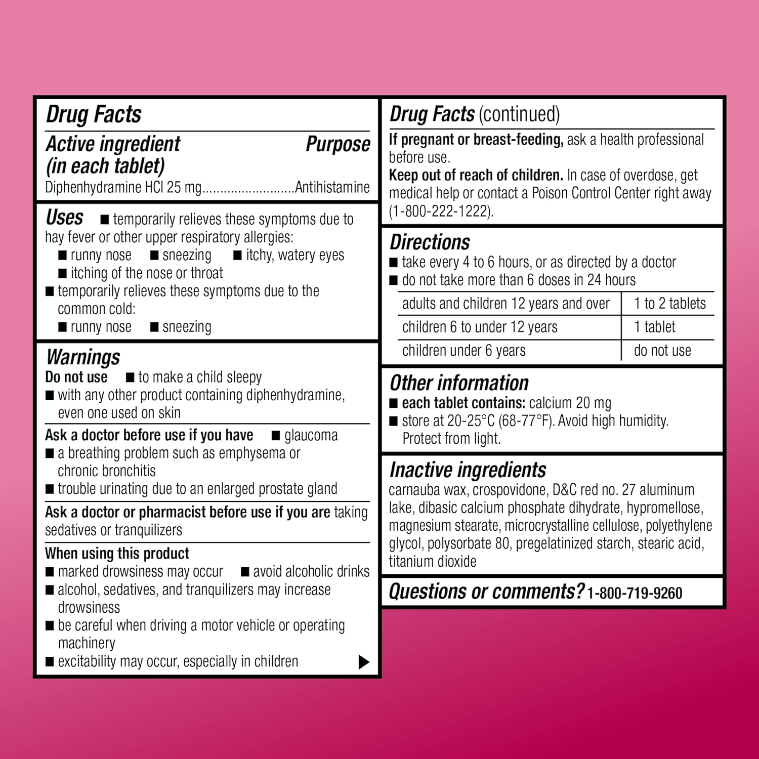 Amazon Basic Care Allergy Relief Diphenhydramine HCl 25 mg, Antihistamine Tablets for Symptoms Due to Hay Fever and Upper Respiratory Allergies, Mini-Tabs, 100 Count - Image 4