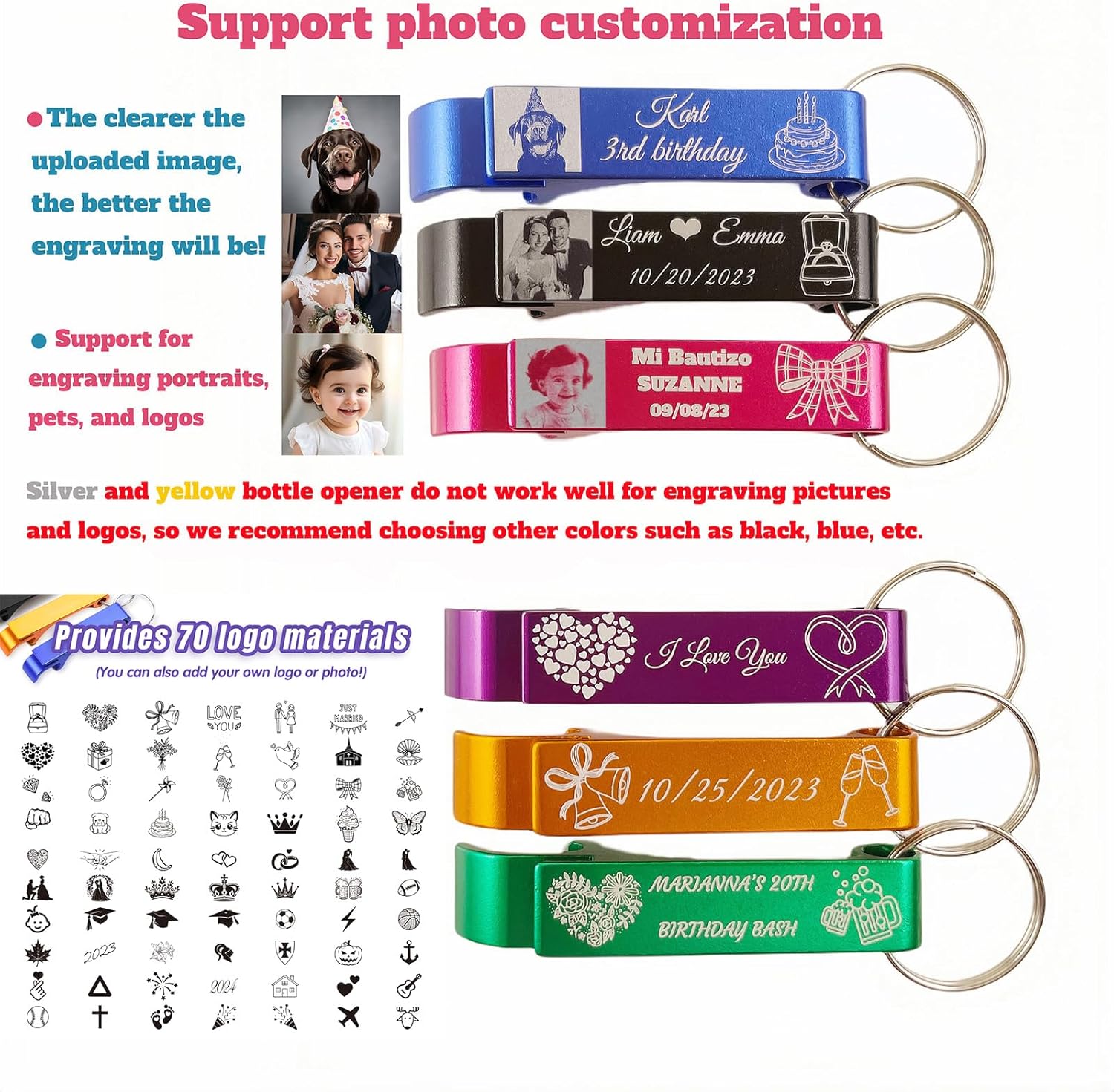 100pcs Personalized Bottle Opener - Custom Bottle Opener Keychain for Wedding, Anniversary, party,Support for Customized Logos. - Image 2