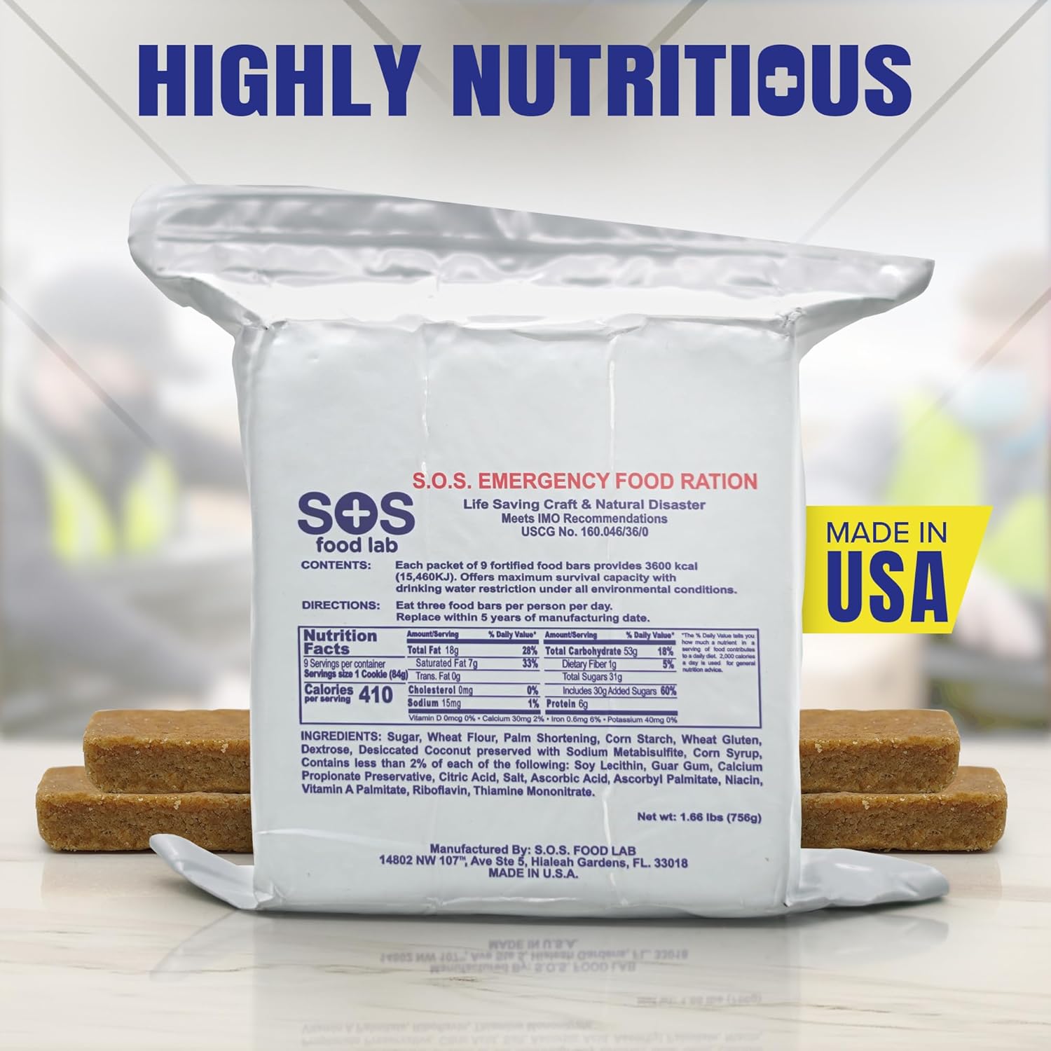 SOS Food Labs, Inc. 185000825 S.O.S. Rations Emergency 3600 Calorie Food bar - 3 Day/ 72 Hour Package with 5 Year Shelf Life, 5" Height, 2" Wide, 4.5" Length, white - Image 6