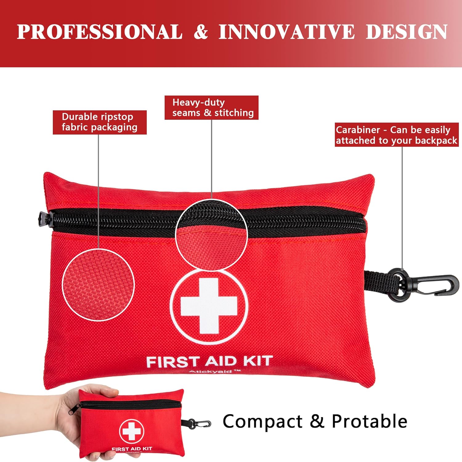 Mini First Aid Kit - 140 Piece Small First Aid Medical Kit for Car, Home, Office, Travel, Camping, Sports, Outdoor, School - Emergency First Aid Supplies and Survival Kit - Image 4