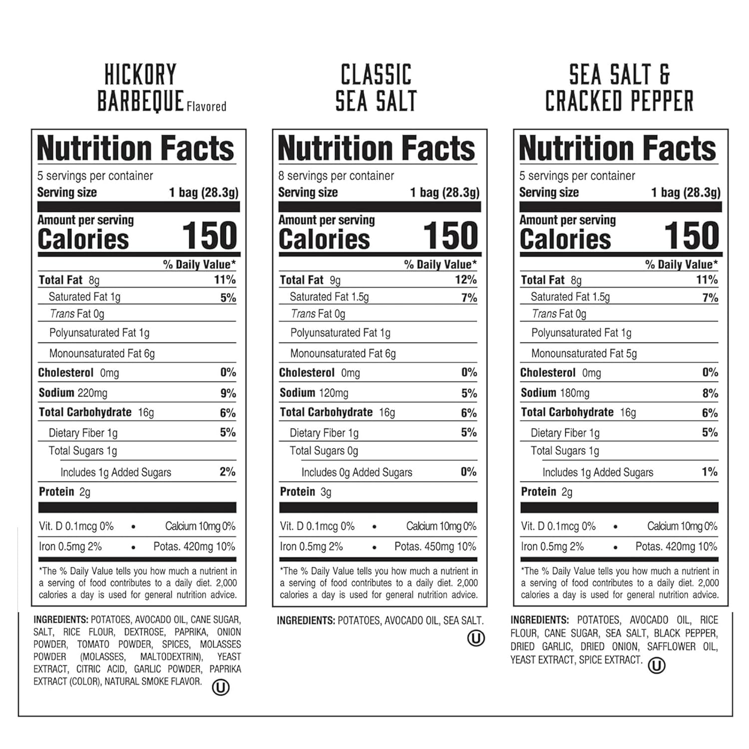 Boulder Canyon Avocado Oil Kettle Style Potato Chips Variety Pack, 18 Count - Gluten-Free, Non-GMO, Hickory Barbecue, Classic Sea Salt, Sea Salt & Cracked Pepper (1 oz Bags) - Image 2