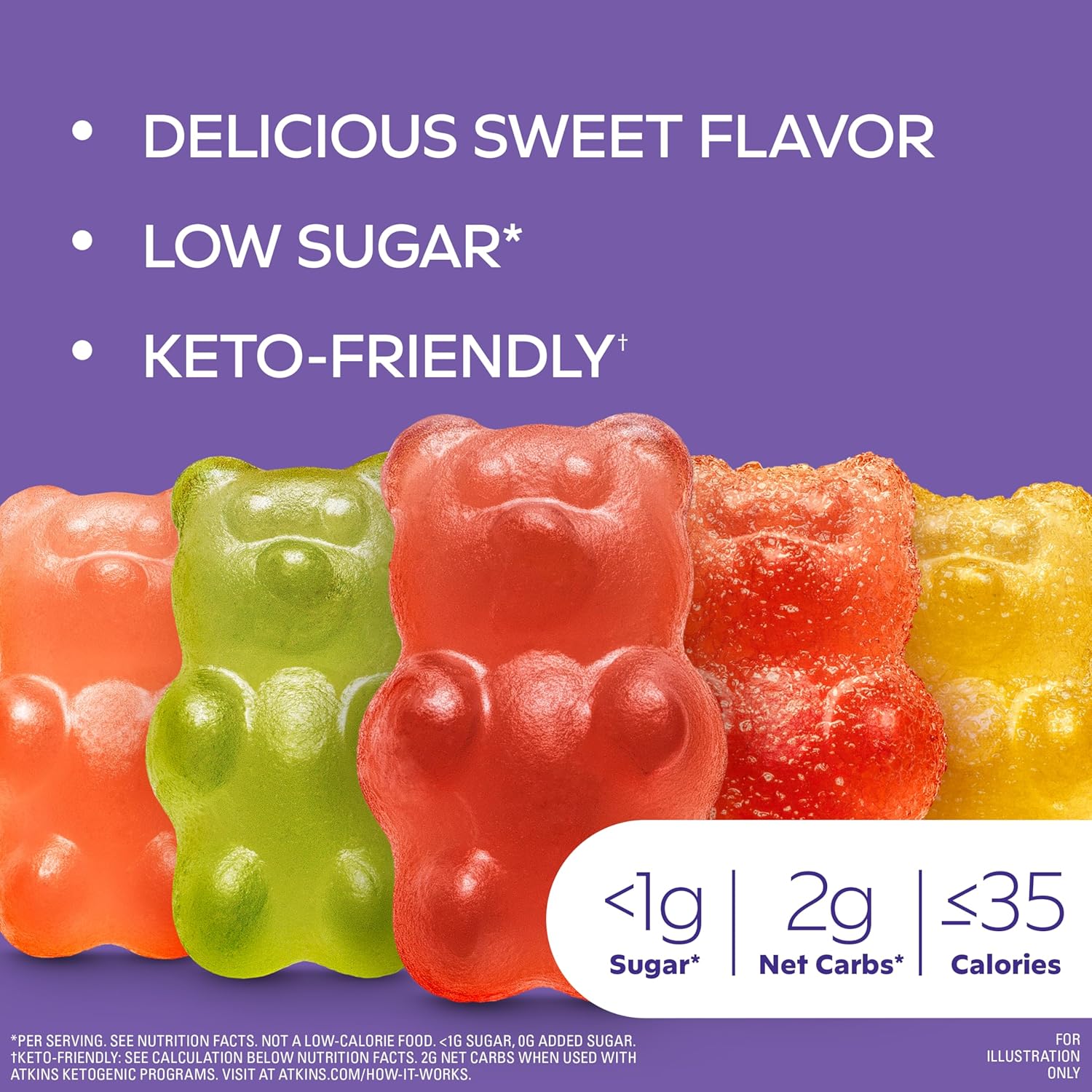 Atkins Endulge Gummy Bears Variety Pack, Low Sugar, Keto Friendly Candy, 18 Pack (12 Sweet Gummy Bears, 6 Sour Gummy Bears) - Image 2