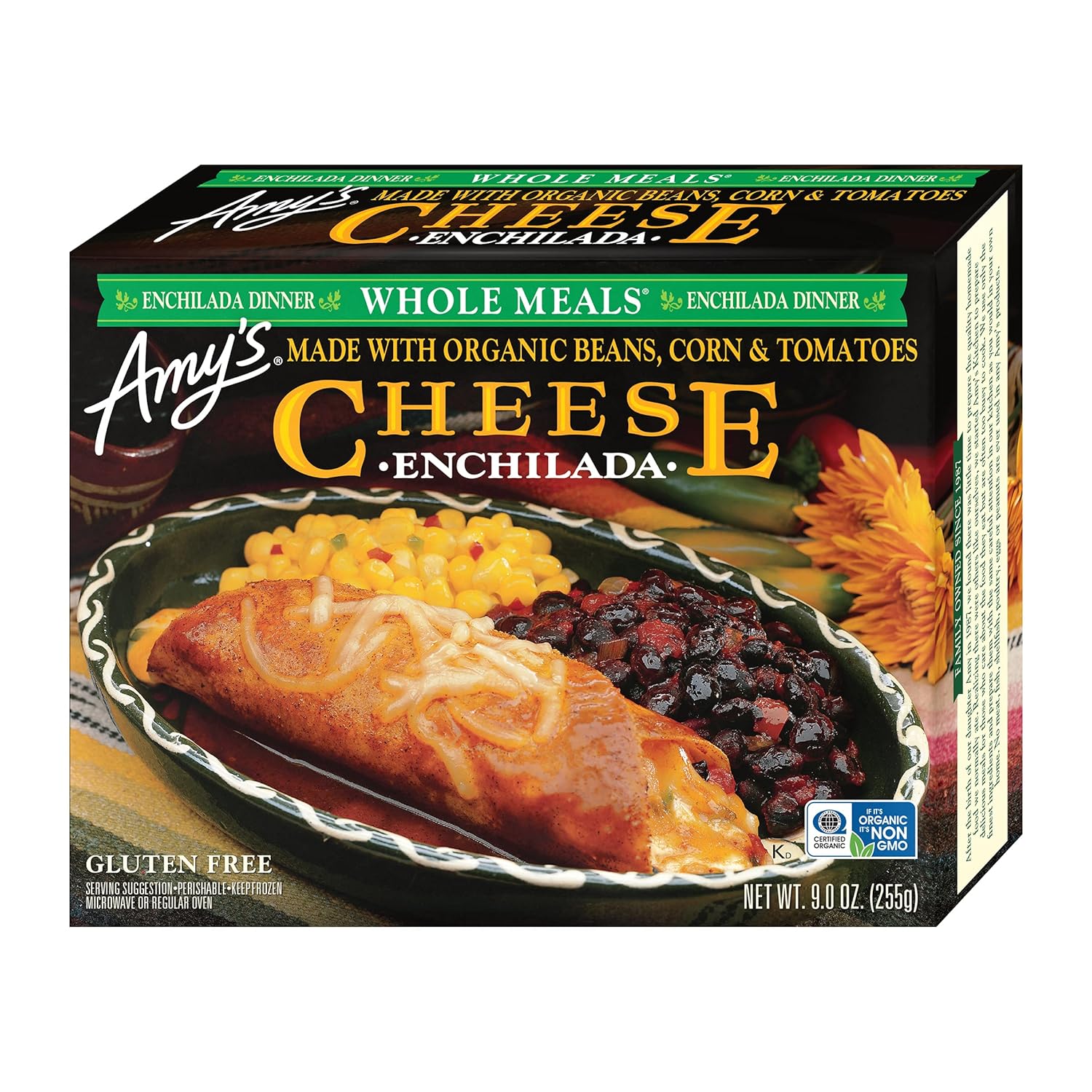 Amy's Frozen Meals, Cheese Enchilada Dinner with Black Beans and Corn, Gluten Free 9 oz.