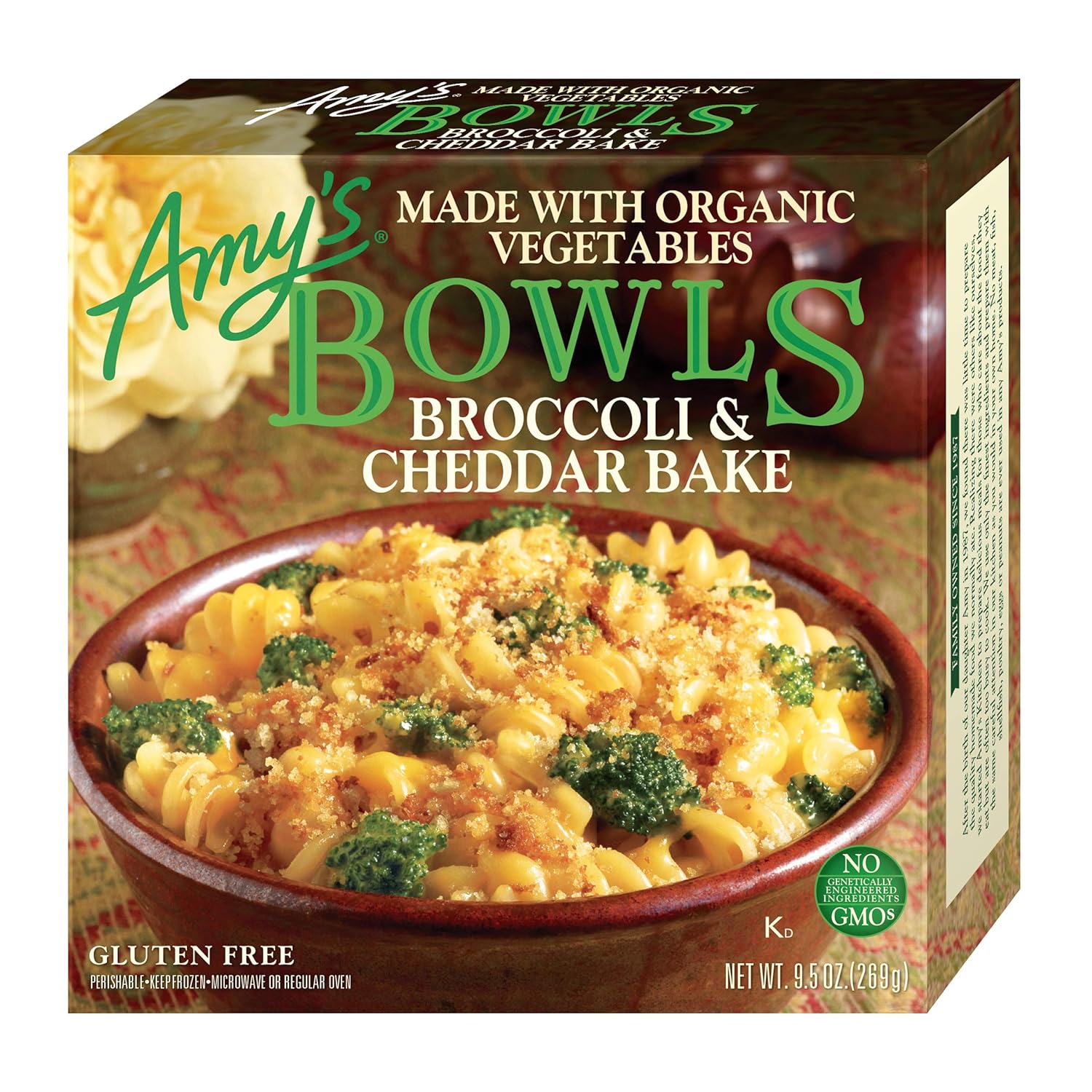 Amy's Frozen Meals, Pasta Bowl, Broccoli and Cheddar Cheese Bake, Gluten Free, 9.5 oz.