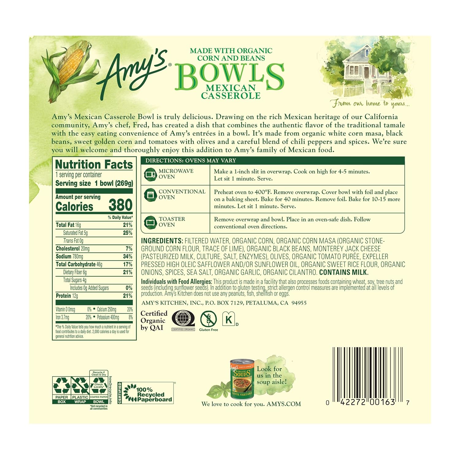Amy's Frozen Meals, Mexican Casserole Bowl, Made with Organic Tomatoes, Corn and Black Beans, Gluten Free, 9.5 oz. - Image 2
