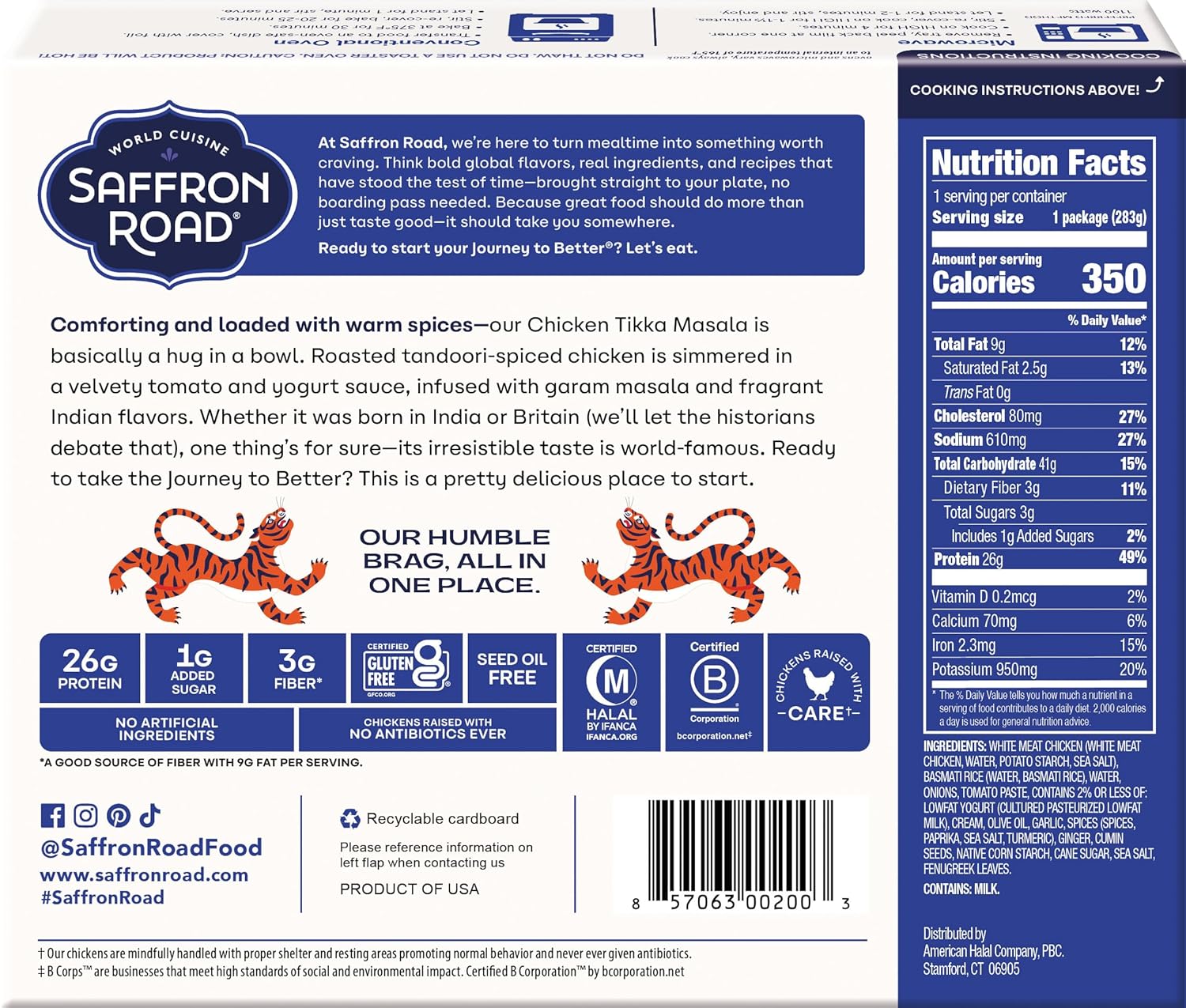 Saffron Road Frozen Chicken Tikka Masala – High Protein, Seed Oil Free, Chickens Raised with No Antibiotics, No Artificial Ingredients, Gluten-Free – 10 Ounce - Image 2