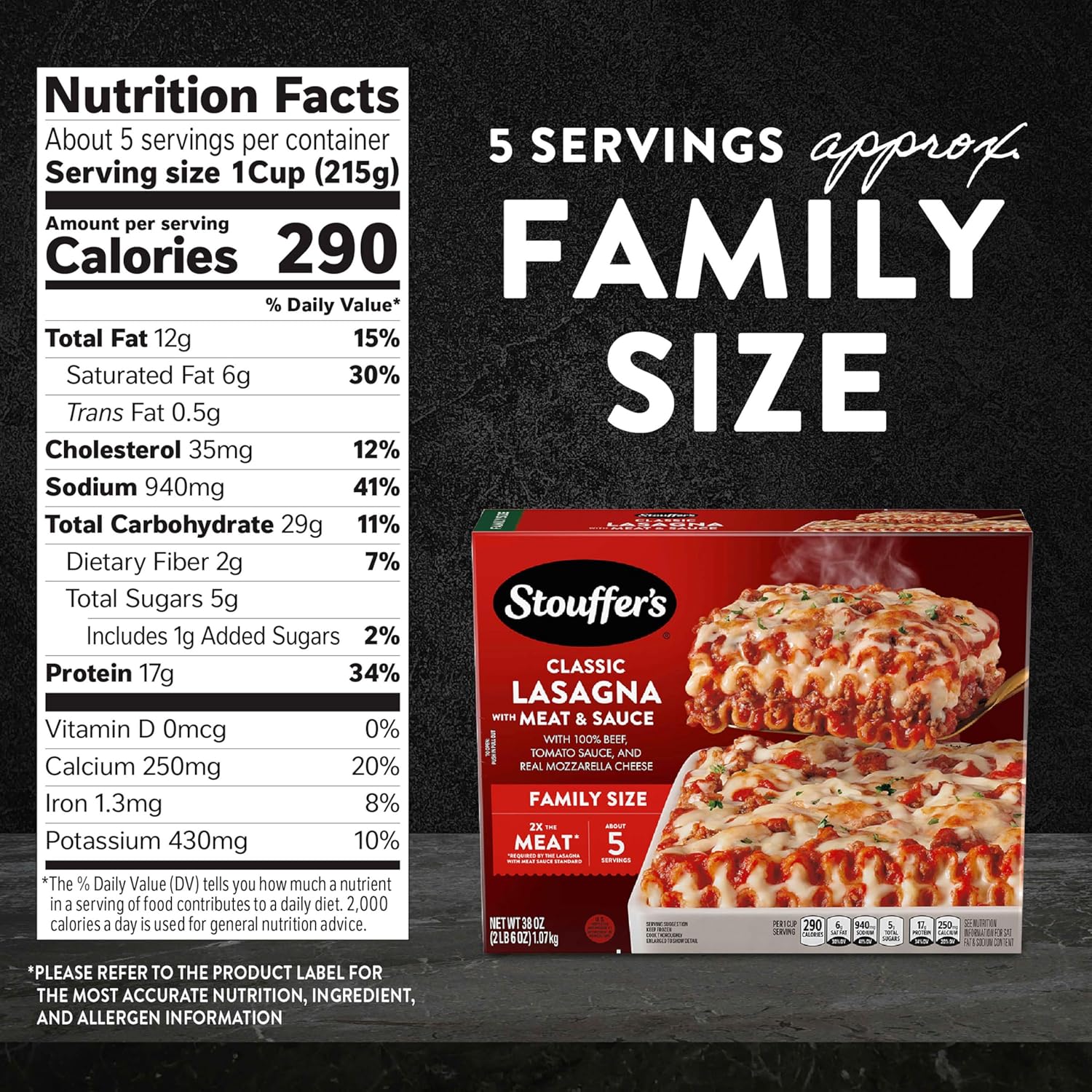 Stouffer’s Classic Lasagna with Meat and Sauce, Family Size, Easy Frozen Dinners, Family Lasagna, Meat Lasagna, Oven Ready Lasagna, Family Frozen Meals - Image 7