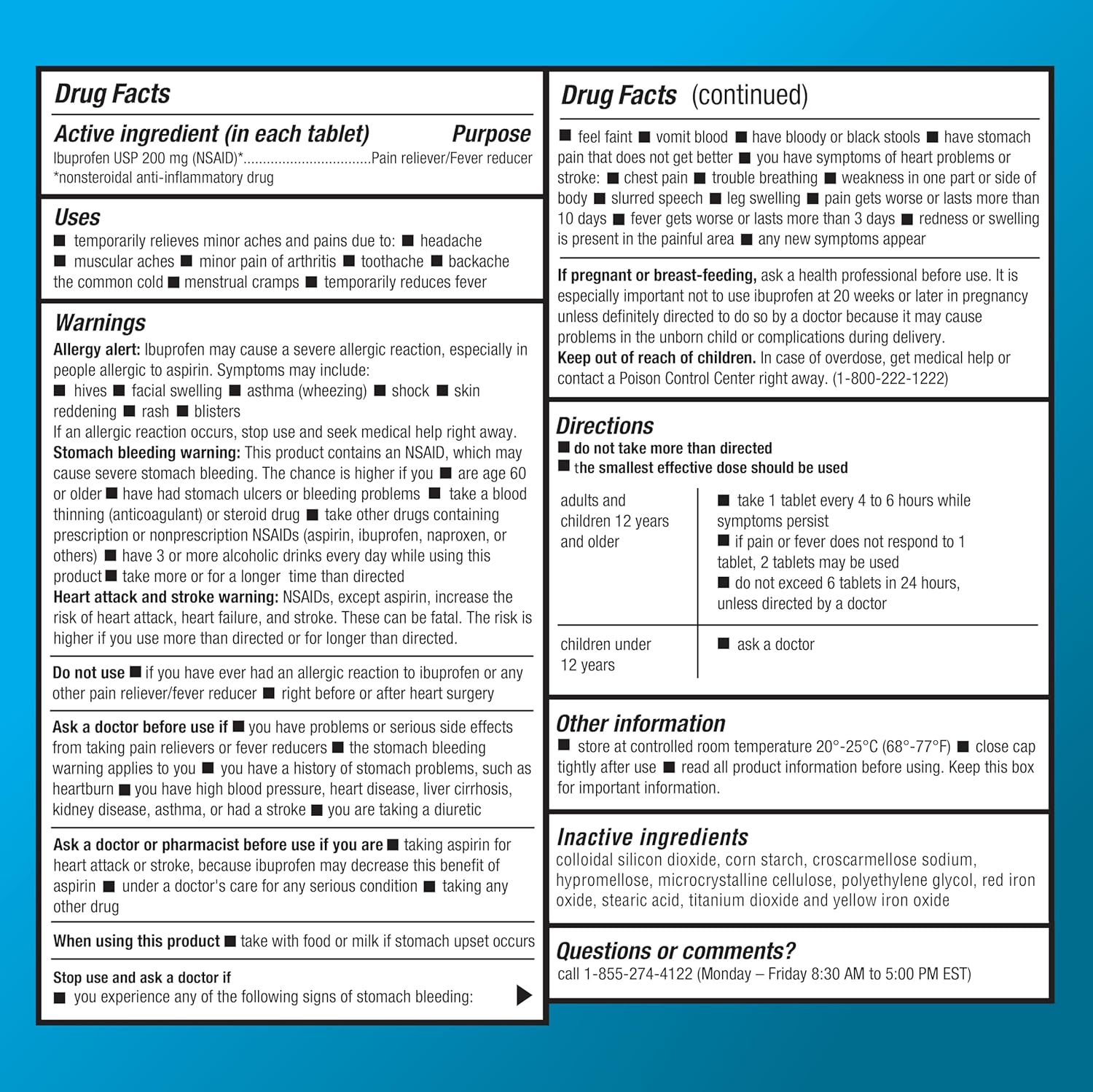 Amazon Basic Care Ibuprofen Tablets 200 mg, Pain Reliever/Fever Reducer, Body Aches, Headache, Arthritis Pain Relief and More, 500 Count (Pack of 1) - Image 3