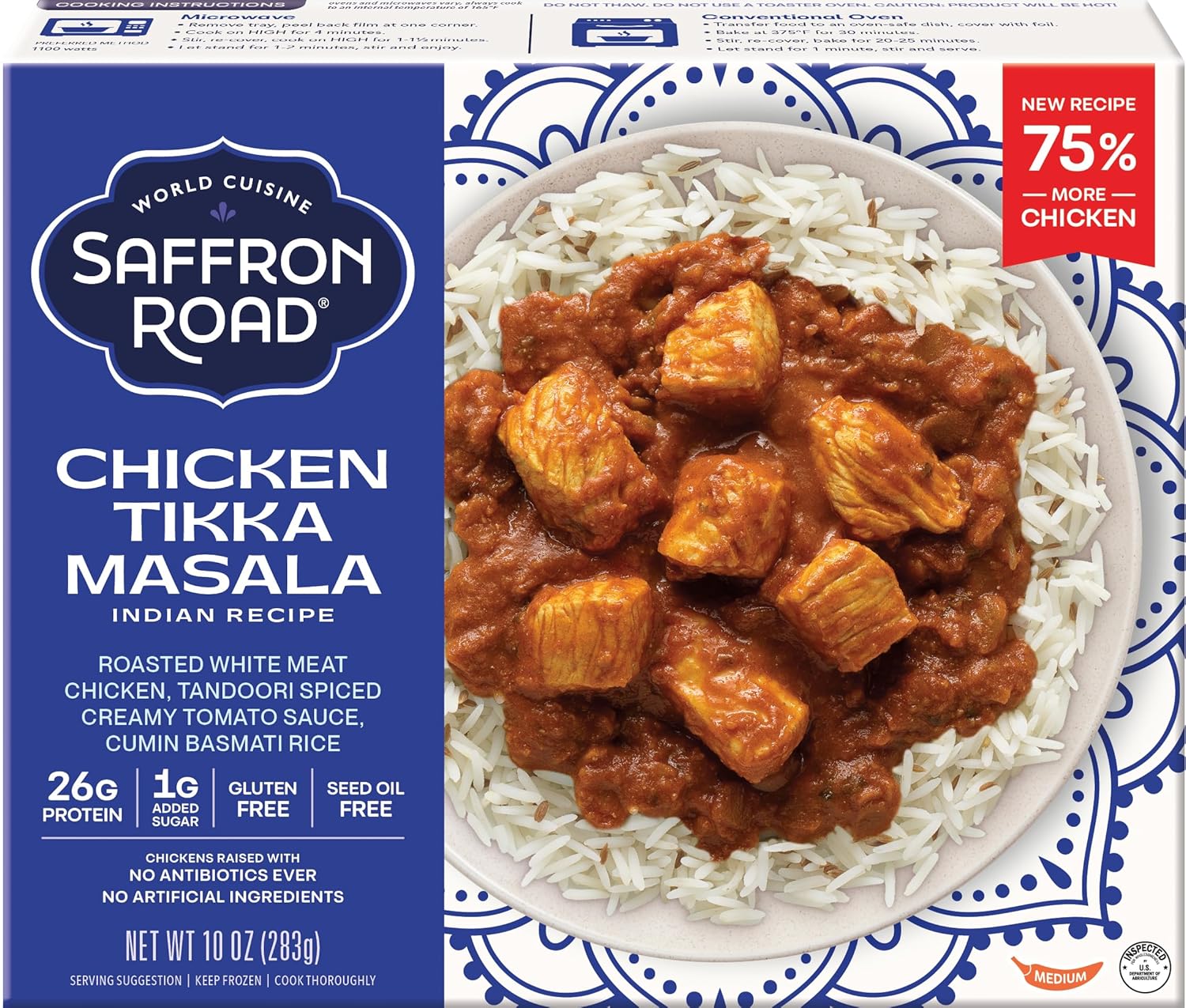 Saffron Road Frozen Chicken Tikka Masala – High Protein, Seed Oil Free, Chickens Raised with No Antibiotics, No Artificial Ingredients, Gluten-Free – 10 Ounce