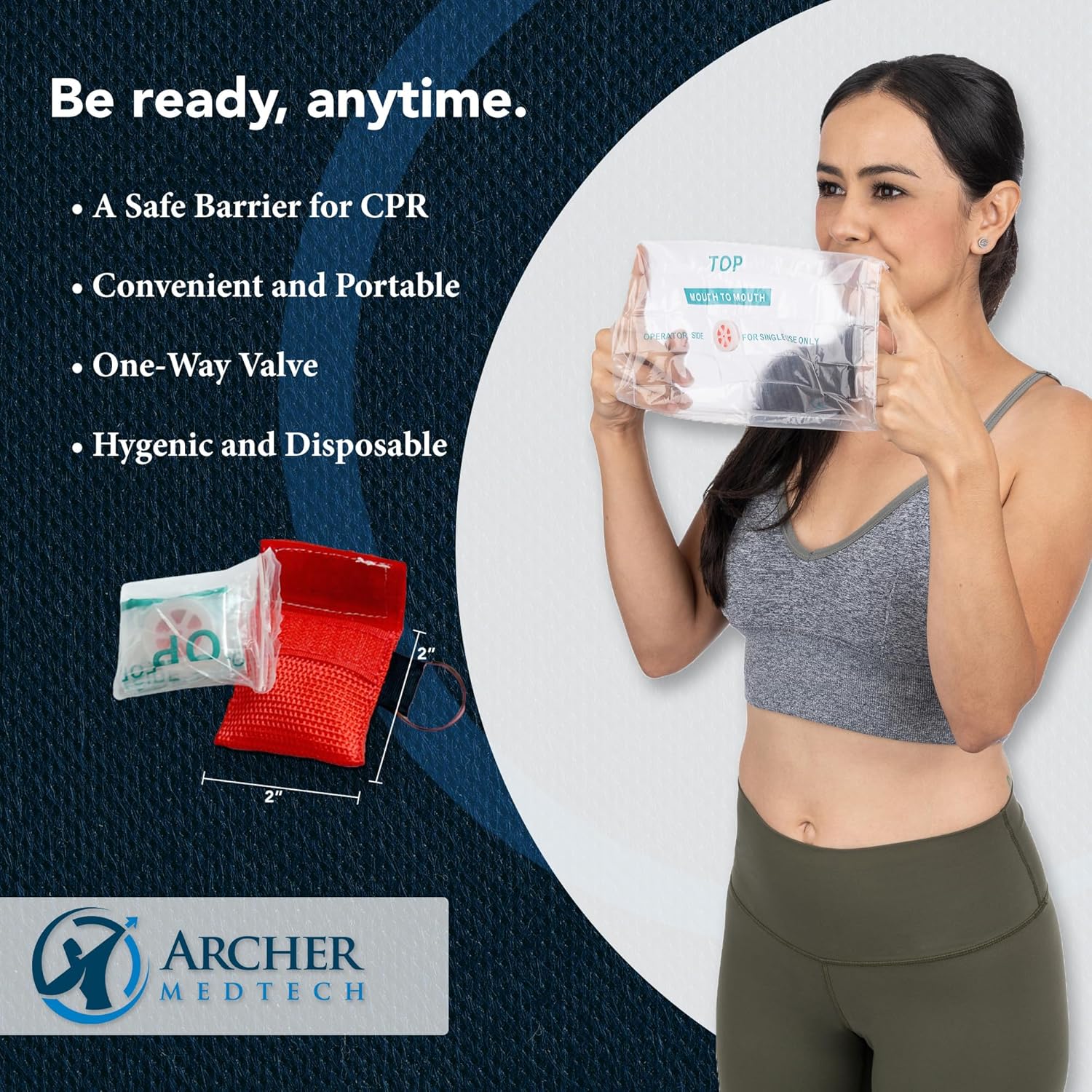 CPR Mask for Pocket or Key Chain, CPR Emergency Face Shield with One-Way Valve Breathing Barrier for First Aid or AED Training, Archer MedTech (6) - Image 3
