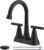 Bathroom Faucets for Sink 3 Hole, Hurran 4 inch Matte Black with Pop-up Drain and 2 Supply Hoses, Stainless Steel Lead-Free 2-Handle Centerset Faucet for Sink Vanity