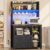 Itaar 35.4 inch Coffee Bar Cabinet, Bakers Rack with Power Outlet and Storage, Farmhouse Microwave Stand Kitchen Cabinet with Hutch, LED Lights, Wine Glass Holder and 8 Hooks, Black