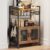 Coffee Bar Cabinet, 3 Tier Coffee Station Table on Wheels, 35.9″ H Bar Cart with Wire Basket Drawer & 5 Hooks for Home Kitchen, Liquor Buffet Sideboard Cabinet (Rustic Brown)