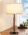 EDISHINE Mid Century Table Lamp, Pull Chain Switch Bedside Lamp with Linen Shade, Solid Wood Pole & Black Metal Base, Modern Nightstand Lamp for Bedroom, Living Room, Office, E26 Base