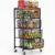 Goovilla Kitchen Cart with Drawers, 4 Tier Metal Rolling Utility Cart Organizer on Lockable Wheels with Wooden Top, Black Fruit Vegetable Storage Rack Also for Cans, Snack, Craft, Art, Office, Beauty