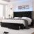 HITHOS Queen Upholstered LED Bed Frame with 2 Storage Drawers, Velvet Platform Bed with Wingback Headboard, Solid Wooden Slats Support, No Box Spring Needed, Headboard Splicing Design, Black