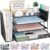 OPNICE Desk Organizer, 4-Tier Desktop File Organizer with Drawer and 2 Pen Holders, Office Desk Accessories, File Sorters, Workspace Organizers for Office Supplies(Black)