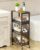 Utility Slim Storage Cart, 4-Tier Narrow Bathroom Organizer and Storage Cart, Metal Narrow Kitchen Laundry Room Organization Rack with Wood Top, Slim Rolling Shelf with Wheels for Small Space