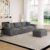 115″ L Shaped Cloud Sofa Couch with Ottoman, Storage Armrest, Cup Holders, USB & Type-C Ports, Spring Cushions, Solid Wood Frame, Chenille Modular Sectional for Living Room (Dark Gray-L-115.2″)