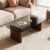 Modern Glass Coffee Table, Coffee Table for Living Room,Tempered Glass-top with Sturdy Wooden Base, Modern Coffee Tables for Small Space, Apartment, Office, Minimalist Design (Walnut)